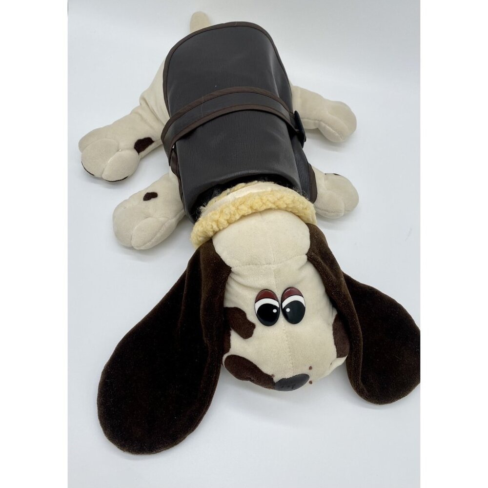 vintage 1985 TONKA Large Pound Puppy  19” Cream White Brown & Aviator Jacket